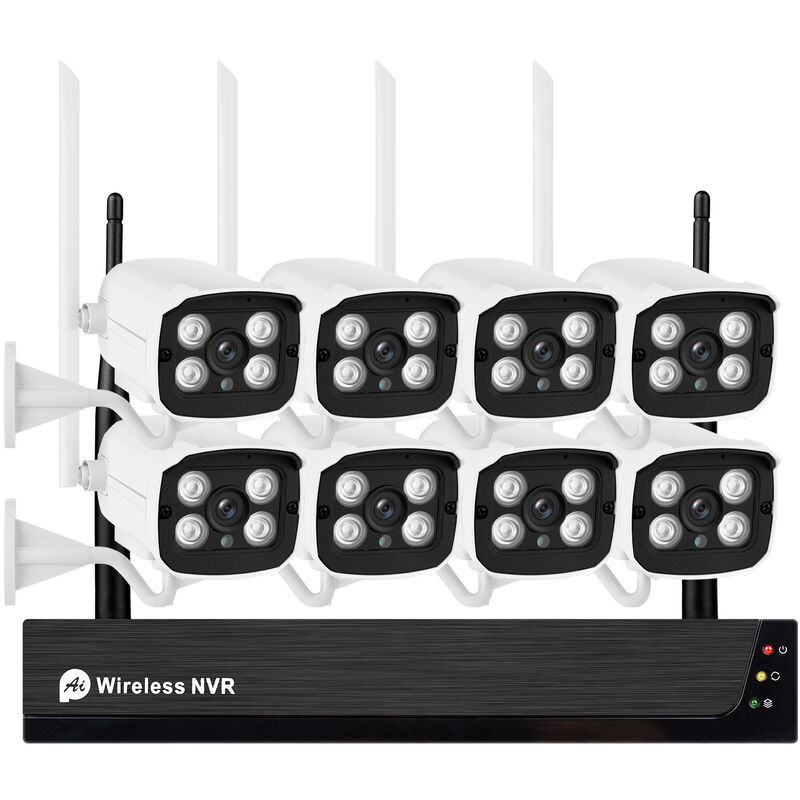 

Asupermall - Kit de monitoreo inalambrico de 2MP Grabador de video de disco duro de red de 8 canales + 8 camaras WiFi inalambricas de alta definicion