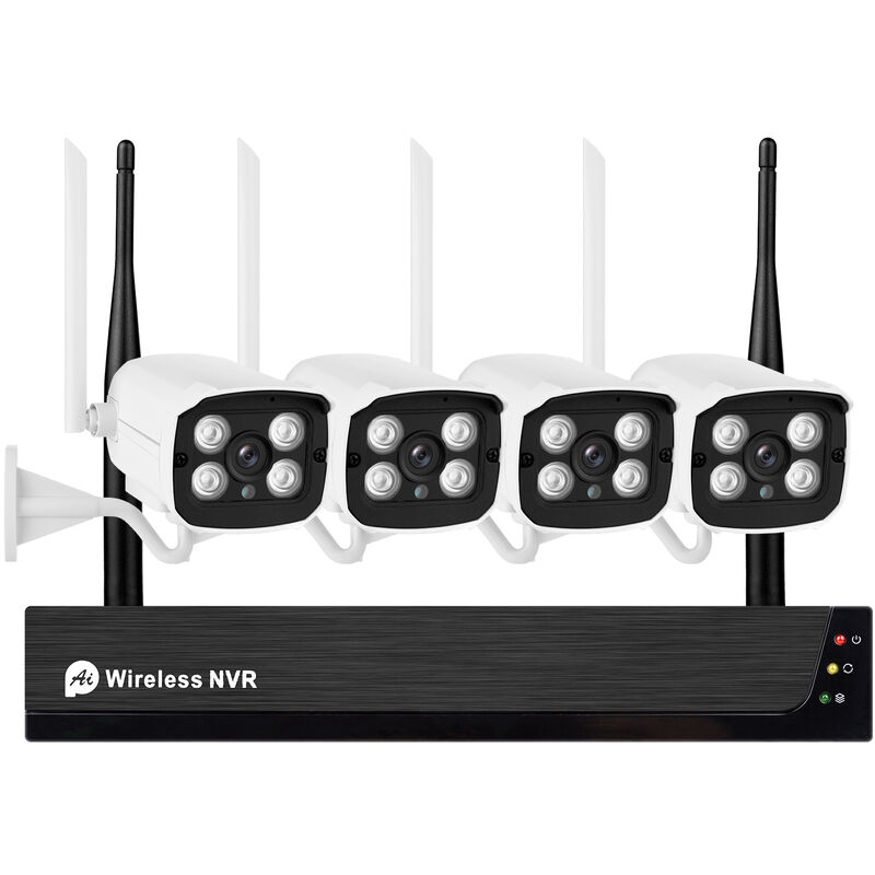 

Kit de monitoreo inalambrico de 2MP NVR de 4 canales + 4 camaras de red impermeables de vision nocturna infrarroja de alta definicion 1080P,