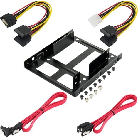 Kit de montage et kit de câbles avec cadre de montage pour 2 SSD - Disque dur interne de 2,5 pouces (câble SATA 3, câbles d'alimentation et vis inclus)