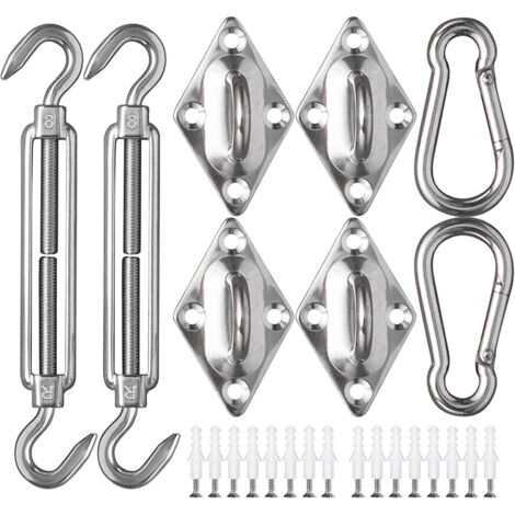 Kit de Montage pour Auvent 40 Pièces Grand kit de Matériel en Acier Inoxydable pour Installation de Voile d'ombrage Rectangulaire et Triangulaire, M8