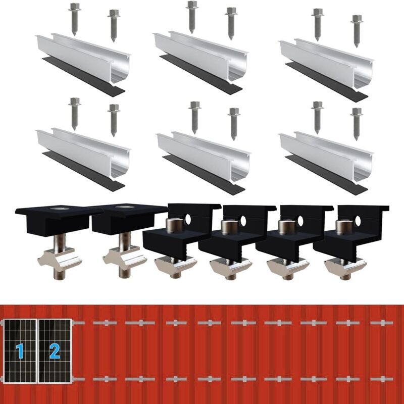 Kit de montage solaire pour toit en métal, rails de 12 cm et accessoires, noir, réglable, support de panneau solaire en aluminium pour fixation