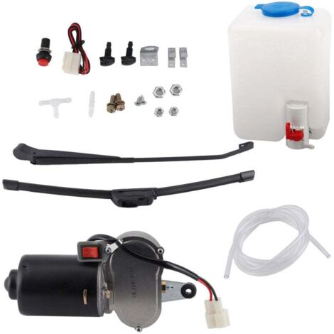 Kit de montaje para limpiaparabrisas eléctrico. Incluye motor, brazo de limpiaparabrisas, boquilla de agua, depósito y manguera para vehículos todoterreno (UTV) y ATV.