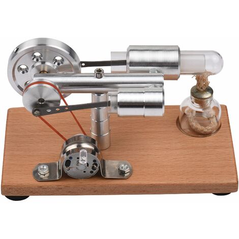 Kit de moteur Stirling Générateur d'électricité Modèle de moteur à air chaud avec lumière LED Conception de volant d'inertie Expérience scientifique avec base en bois Jouet éducatif à faire soi-même p
