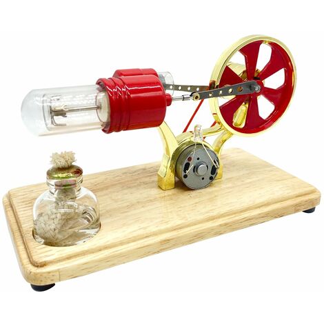 Kit de moteur Stirling générateur d'électricité modèle de moteur à air chaud modèle de générateur physique avec lumière LED conception de volant d'inertie expérience scientifique base en bois bricolag