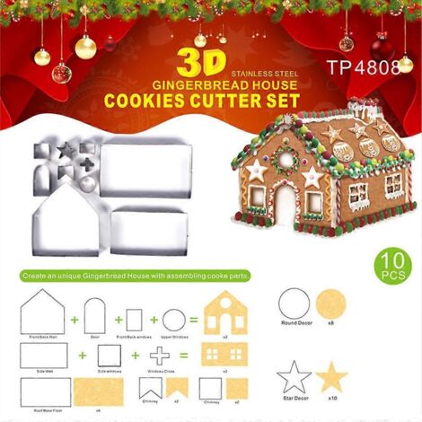 Kit de moules 3D en forme de maison en pain d'épice pour la pâtisserie de Noël.