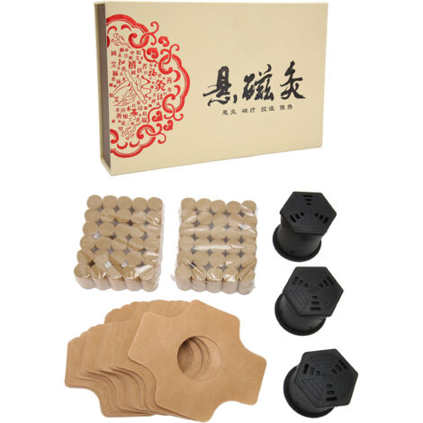 Kit de Moxibustion Chinoise avec Boîte, 60 Cônes de Moxa, 3 Boîtes, Ruban Adhésif, Suspension, Champagne Doré