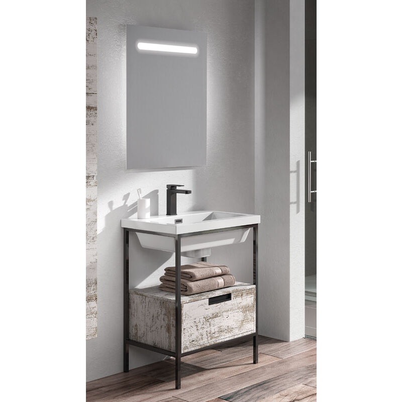 

KIT Mueble de Baño Modular CLASSIC RESINA 1 Cajón, Formado por Mueble de Baño ACABADO HARRIET 80cm, Lavabo de Resina y Espejo