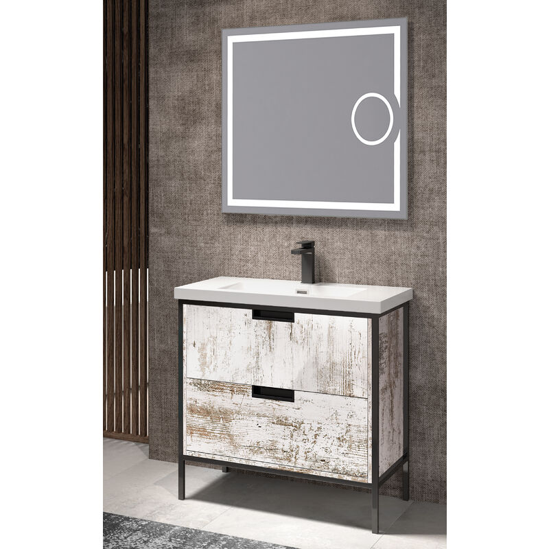 

KIT Mueble de Baño Modular CLASSIC RESINA 2 CAjONES, Formado por Mueble de Baño ACABADO HARRIET 80cm, Lavabo de Resina y Espejo