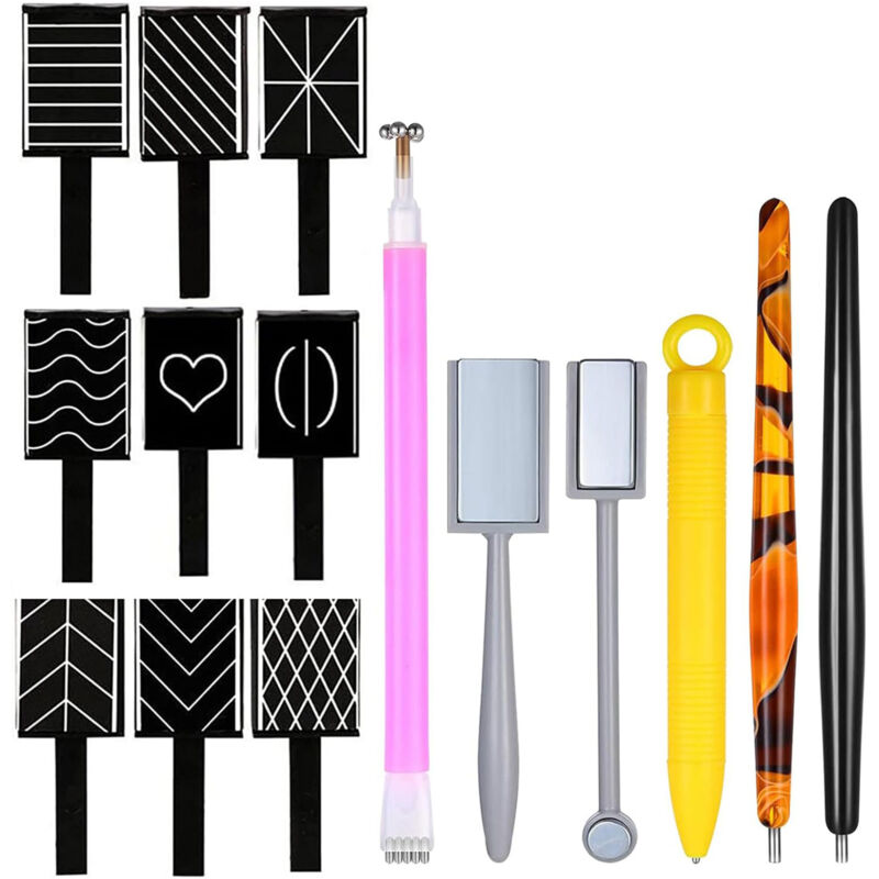 Kit de nail art magnétique 15 pièces, vernis à ongles gel 3D effet œil de chat, outils magnétiques portables, idéal pour le nail art DIY, ventouse