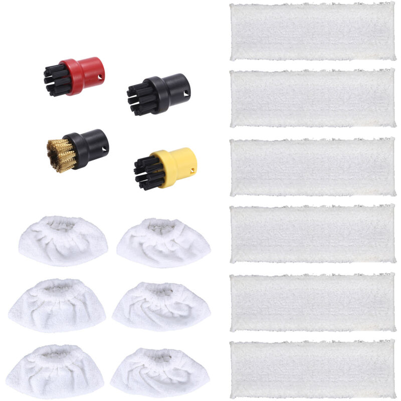 Kkmoon - Kit de Nettoyage à Vapeur - Brosse Ronde et Chiffon en Microfibre pour Embouts Main et Sol, 16 Pièces de Rechange pour Nettoyeur Vapeur