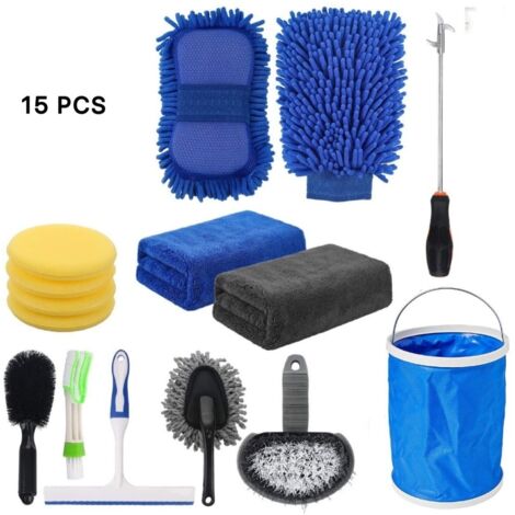 Kit de nettoyage auto 15 pièces, kit complet d'entretien et de détail pour voiture