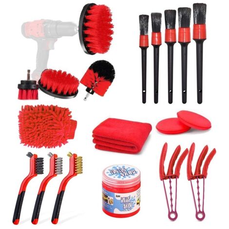 Kit de nettoyage auto, ensemble de 18 brosses de nettoyage, kit de nettoyage pour perceuse, brosse de nettoyage pour pneus - kit de lavage auto, brosse pour outils de nettoyage auto