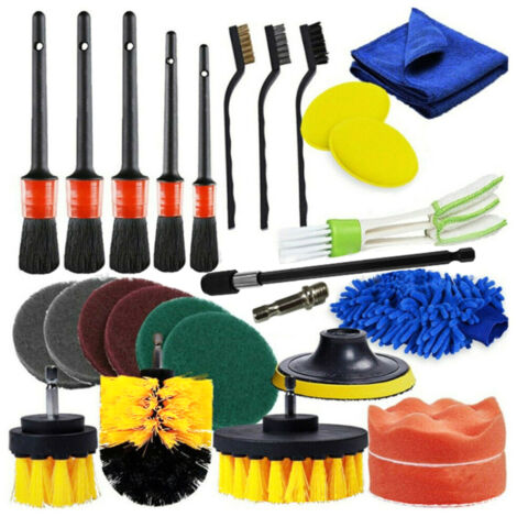 Kit de nettoyage automobile Geevorks 26 pièces avec accessoires pour perceuse : brosses, tampons à récurer, éponges, brosses de détail, gant de lavage