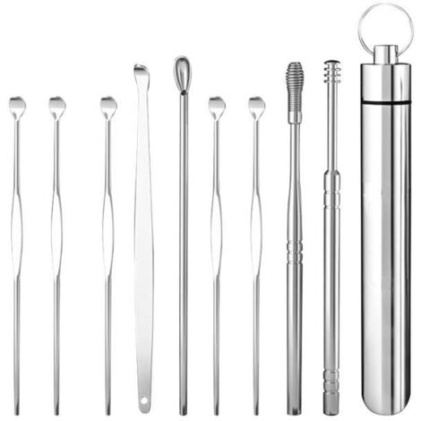 Kit de nettoyage cérumen - Voyage - 10pcs - Acier inoxydable - Réutilisable - Avec boîte de rangement