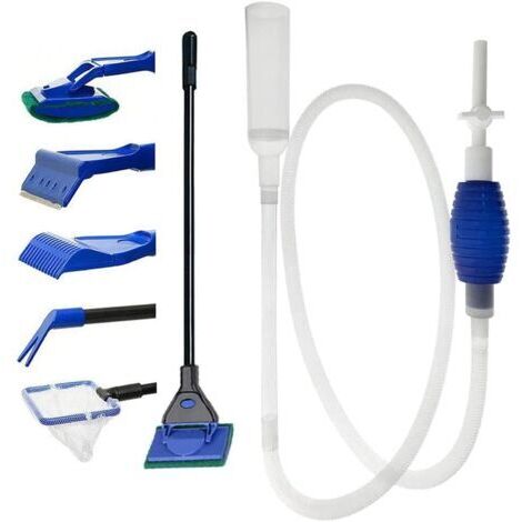 Kit de nettoyage d'aquarium 5 en 1 avec pompe siphon à gravier - Nettoyeur manuel pour aquarium pour changement d'eau et élimination des algues