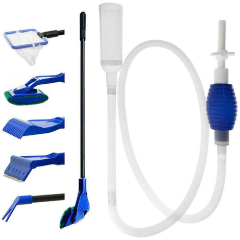 Kit de nettoyage d'aquarium 5 en 1 et nettoyeur de gravier pour aquarium - Pompe à siphon manuelle pour vider et remplacer votre eau en quelques minutes