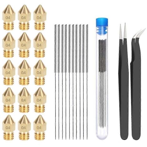 Kit de nettoyage de buses d'imprimante 3D (aiguilles de 0,4 mm et 1,75 mm, pince à épiler)