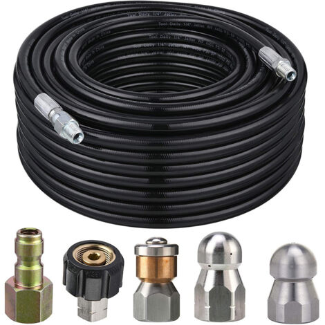 Kit de nettoyage de canalisations avec nettoyeur haute pression 1/4 pouce, 4400 PSI et portée de 30 mètres, comprenant un tuyau haute pression et une buse rotative.