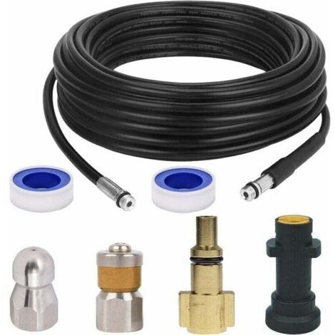 Kit de nettoyage de canalisations - Tuyau d'égout pour nettoyeurs haute pression Kärcher K2, K3, K4, K5, K6, K7 et Lavor - 15M - Tuyau d'égout Kit de nettoyage