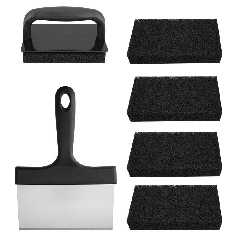 Xinuy - Kit de nettoyage de gril, tampon à récurer et poignée pour plaque chauffante robuste, brosse de nettoyage pour charbon de bois, grils à gaz,