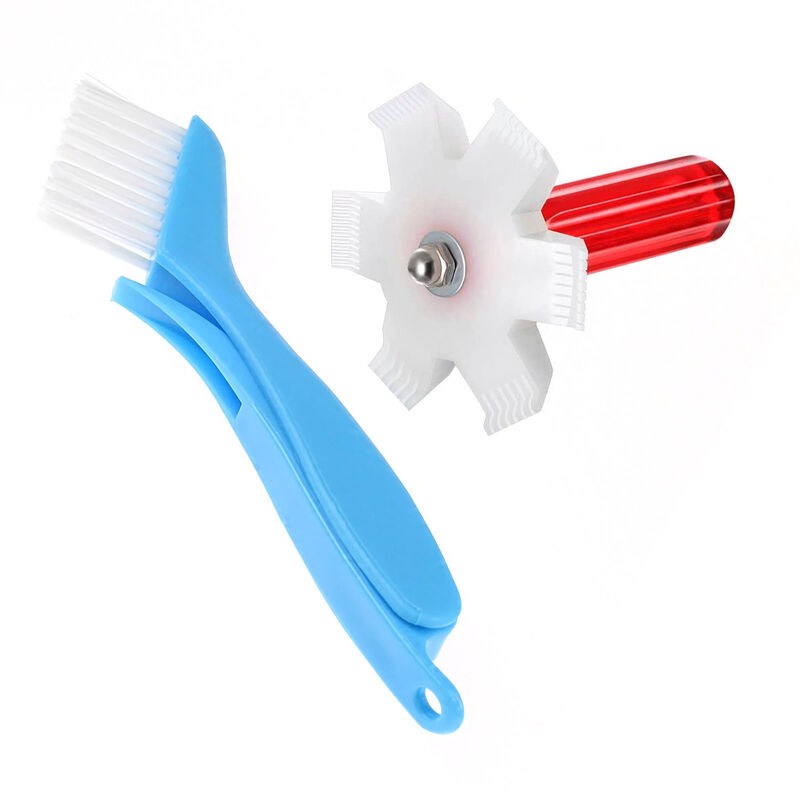 Kit De Nettoyage De Radiateur De Climatiseur De Condenseur De Refrigerateur, 1 Brosse Pliante Bleue + 1 Peigne a Ailettes En Plastique Blanc