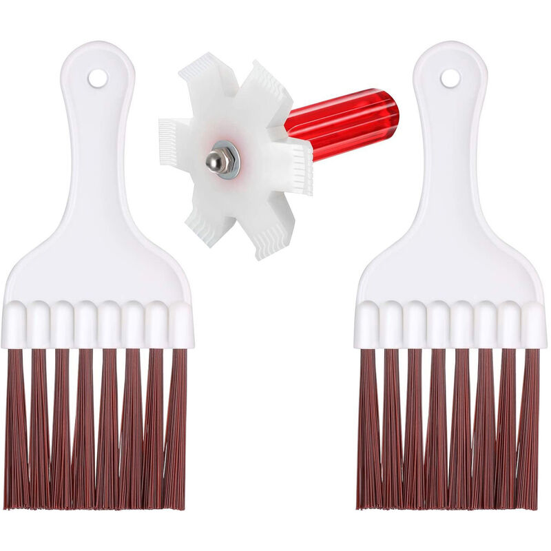 Kit De Nettoyage De Radiateur De Climatiseur De Condenseur De Refrigerateur, 2 Brosses + 1 Peigne a Ailettes En Plastique Blanc