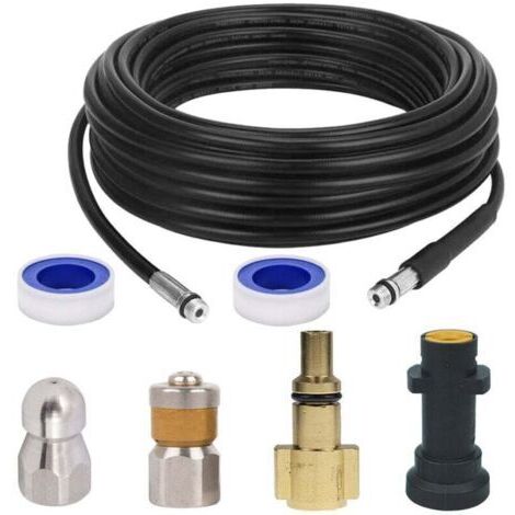 Kit de nettoyage de tuyau de vidange pour nettoyeur haute pression Karcher série K2-K7 et nettoyeur haute pression LAVOR avec buse à jet et buse à jet rotative 10 m