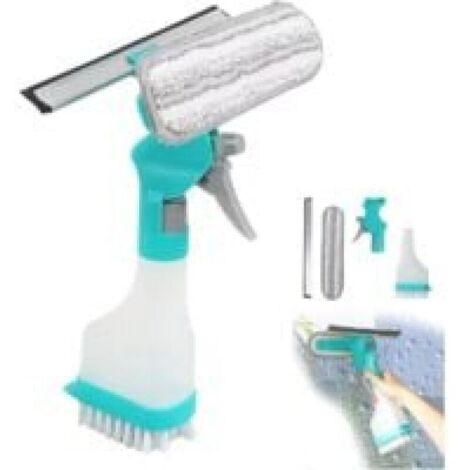 Kit de nettoyage de vitres 4 en 1 pour voiture, cuisine, salle de bain, portes de douche avec flacon pulvérisateur, raclette, grattoir (bleu)