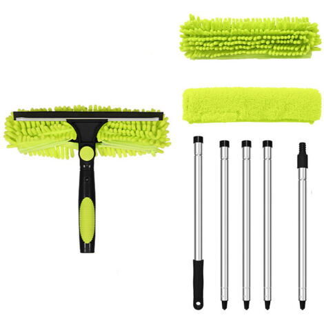 Kit de nettoyage de vitres télescopique 2 en 1 de 235 cm avec tête rotative, pour un nettoyage efficace des vitres intérieures et extérieures ainsi que des vitres de voiture.