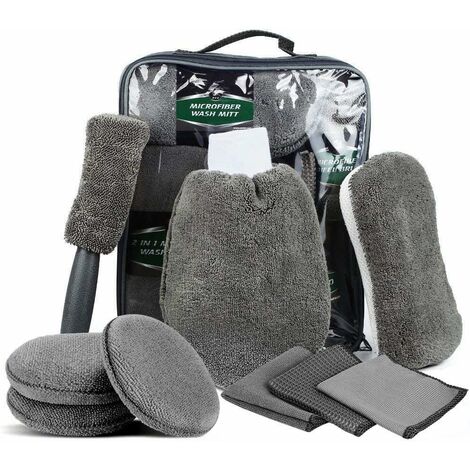 Kit de Nettoyage de Voiture 9PCS, Professionnel Microfibre Lavage Voiture Nettoyer Kit, Brosse Voiture, Chiffons de Nettoyage Gants de Lavage, éponge