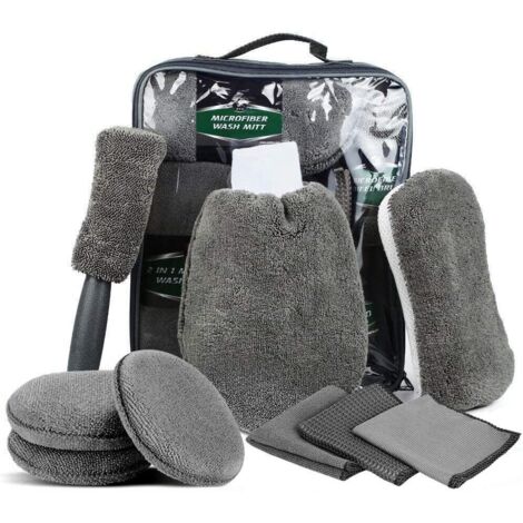Kit de Nettoyage de Voiture 9PCS, Professionnel Microfibre Lavage Voiture Nettoyer Kit, Brosse Voiture, Chiffons de Nettoyage Gants de Lavage, éponge