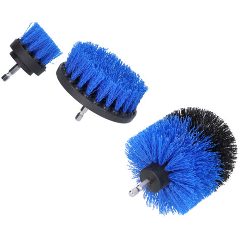Kit de nettoyage électrique 3 pièces avec brosses pour perceuse, pour carrelage, baignoire, sol et tapis (bleu).