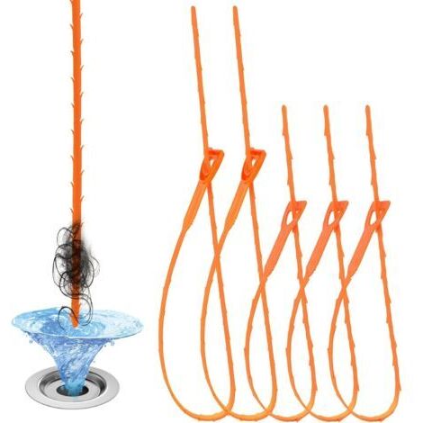 Kit de nettoyage flexible en 5 pièces : spirale de 64 cm réutilisable pour évier, déboucheur de canalisations multidents de 50 cm pour toilettes.