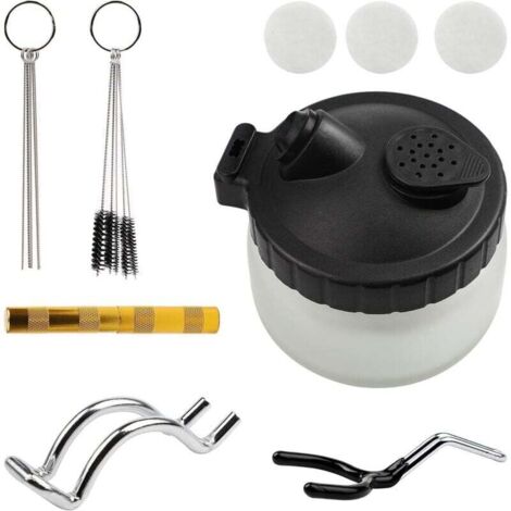 Kit de Nettoyage pour Aérographe, 1 Pot de Nettoyage pour Aérographe, 5 Brosses en Nylon, 5 Aiguilles en Acier Inoxydable, 1 Outil de Nettoyage pour Aérographe
