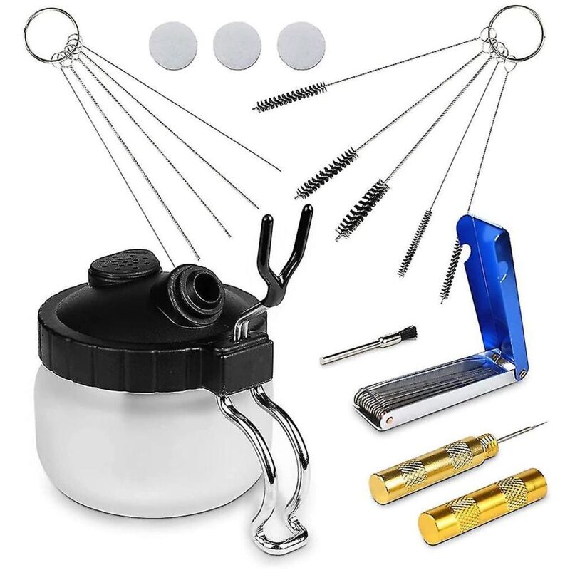 Feiyue - Kit de nettoyage pour aérographe 13 pièces - Pot de nettoyage pour aérographe en verre avec support, Mini b