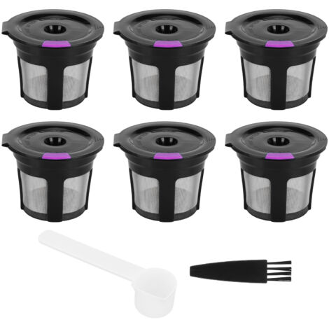 Kit de Nettoyage pour Machine à Café KEURIG 2.0/1.0 - 6 Capsules Réutilisables, Brosse et Cuillère Noires