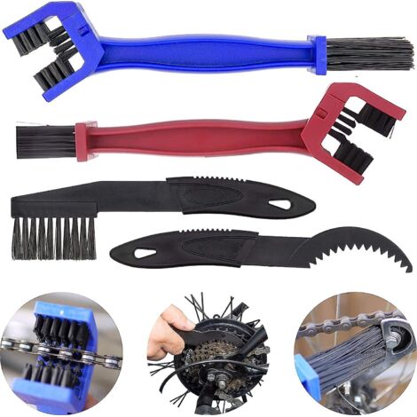 Kit de nettoyage pour vélos et motos, 4 pièces, comprenant une brosse à chaîne et une brosse en nylon, idéal pour enlever la saleté et entretenir votre moto.
