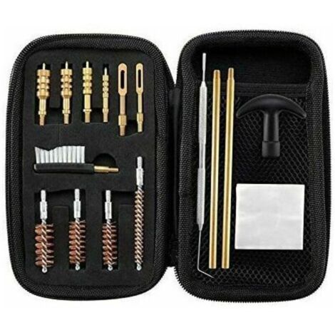 Kit de nettoyage universel pour pistolet calibres .22, .357, .38, 9mm, .45, comprenant des brosses en bronze et un adaptat en laiton.