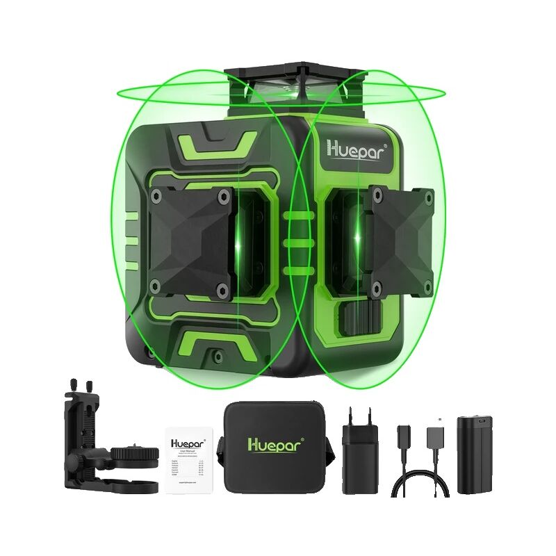 Kit de niveau laser, 12 lignes vertes, lignes transversales auto-nivelantes à 360°, ensemble 1