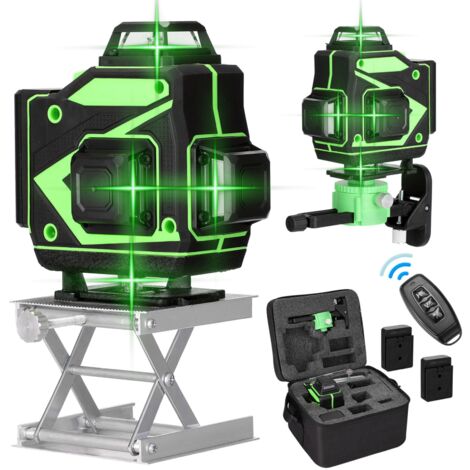 Kit de niveau laser 16 lignes, niveau laser multifonctionnel, accessoires divers, 2 piles, Vert.