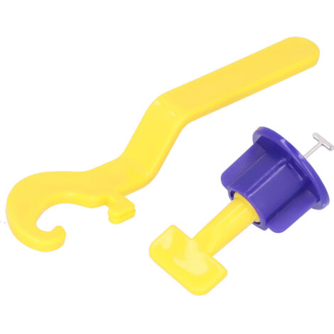 Kit de nivellement de carrelage 50 pièces avec clé, comprenant des cales et des entretoises. Bleu et jaune.