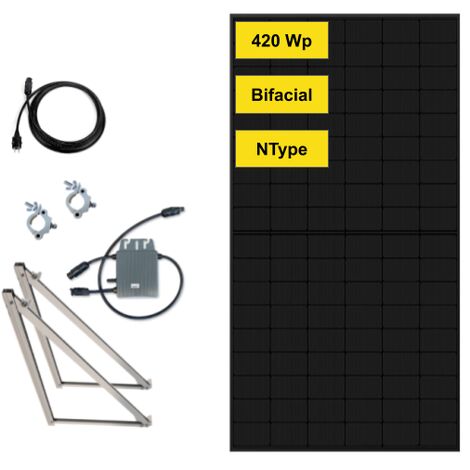 Kit de Panel Solar Autoinstalable Plug & Play Robinsun Performance - 420Wp (1 Panel Bifacial Full Black) / Soporte Fijación 60º + Micro inversor 400W con Wifi Incluído + Cables de conexión