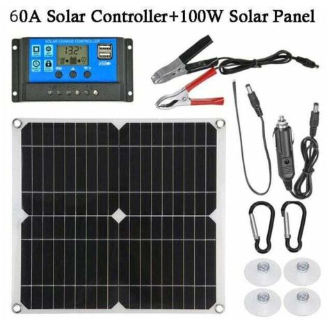 Kit de panel solar de 100 W, 60 A y 12 V, controlador de carga de batería