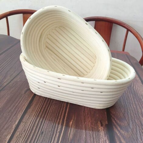 Kit de paniers de levage pour pain, ensemble de paniers ovales en rotin de 23 cm avec racloir à pâte, doublure en tissu et brosse, idéal pour la préparation du pain en famille.