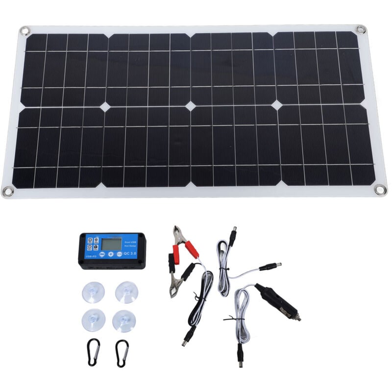 Sjlerst - Kit de panneau solaire 100W IP67 étanche avec contrôleur dc 12V 24V 20A panneau solaire Portable pour camping-car caravane véhicule