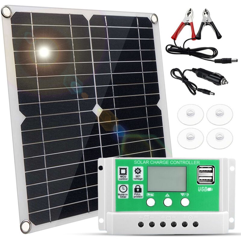 Kit de panneau solaire 20 w 12 v Panneau solaire monocristallin + contrôleur de charge pwm 60 a + clips de batterie 22 % haute efficacité pour