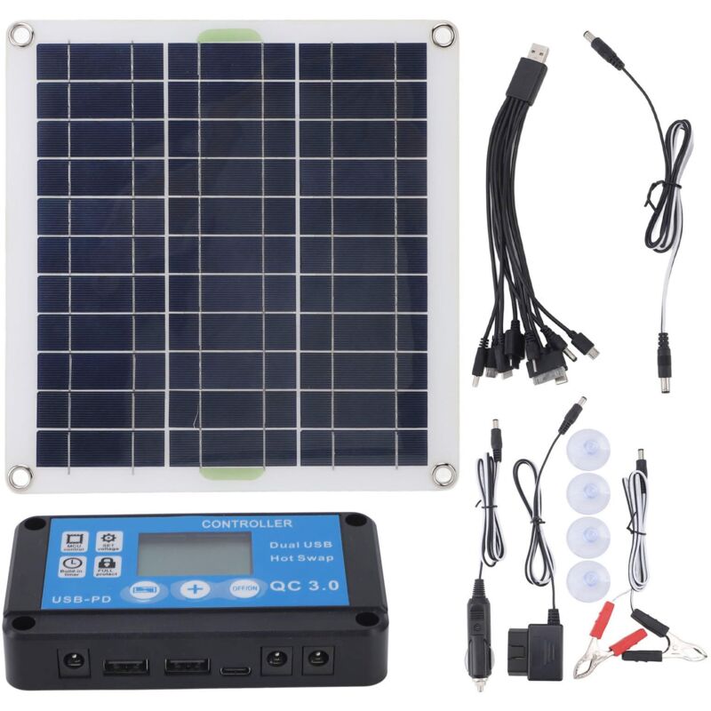 Kit de Panneau Solaire 200 w, Production D'énergie Solaire Efficace, Polyvalent et Portable, Plusieurs Options de Charge, Prise obd de Contrôleur