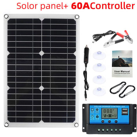 Kit de panneau solaire 20w 60a 12v contrôleur de chargeur de batterie caravane bateau extérieur