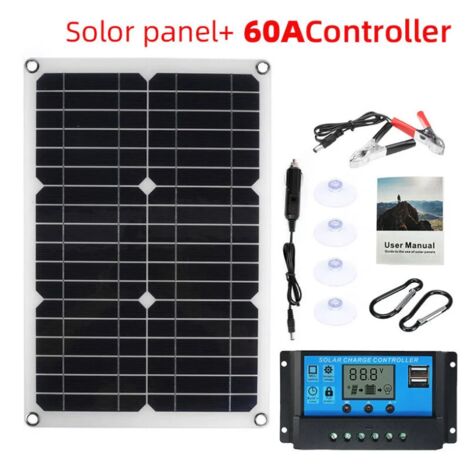 Kit de panneau solaire 20w 60a 12v contrôleur de chargeur de batterie caravane bateau extérieur