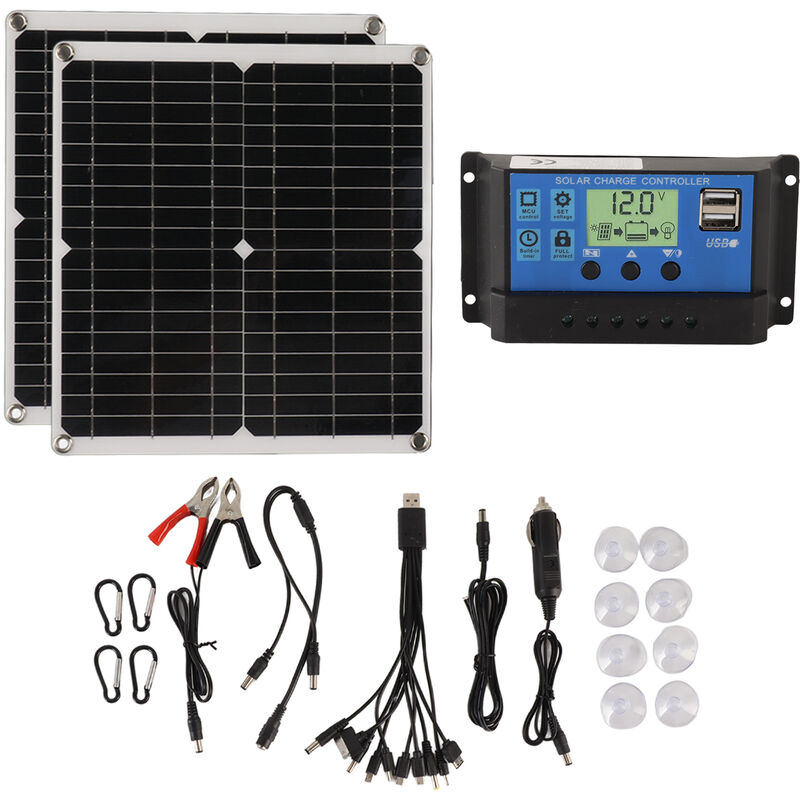 Jeffergarden Kit de panneau solaire 50W Panneau solaire 60A Ensemble de contrleur de charge solaire avec 2 sorties usb pour camping-car Blackout